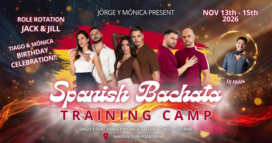 Plakát Spanish Bachata Training Camp, 13. až 15. listopadu 2026 v Podbořanech